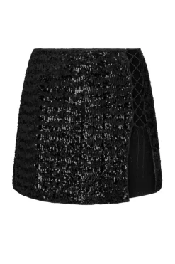 Paillettes Lace Mini Skirt Black