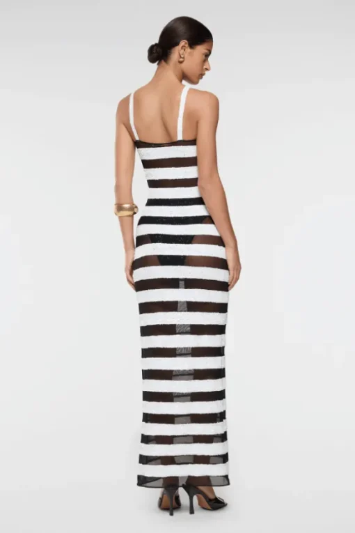 Paillettes Stripes Dress Black and White
