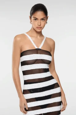 Paillettes Stripes Dress Black and White
