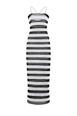 Paillettes Stripes Dress Black and White