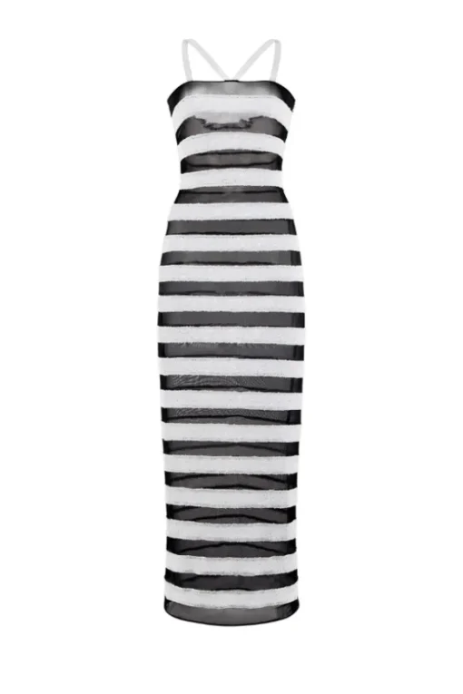 Paillettes Stripes Dress Black and White