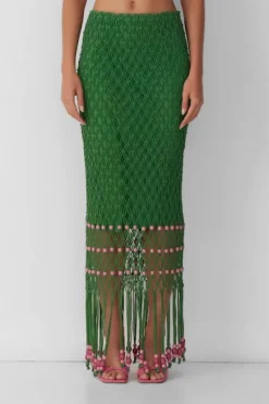 Reis Beaded Macrame Skirt Emerald