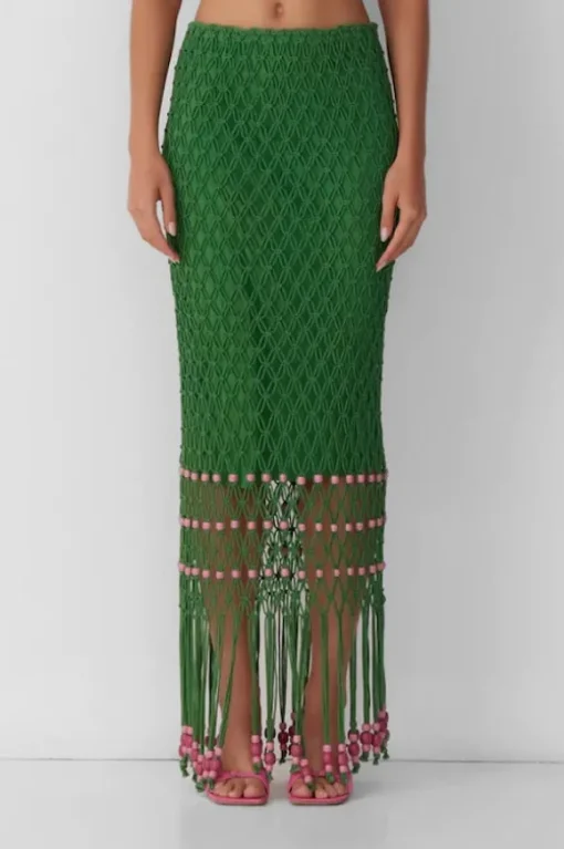 Reis Beaded Macrame Skirt Emerald