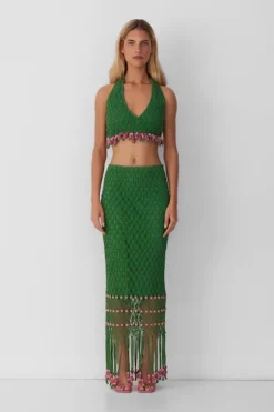 Reis Beaded Macrame Skirt Emerald