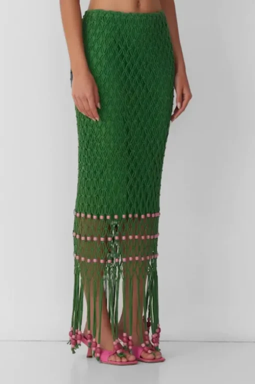 Reis Beaded Macrame Skirt Emerald