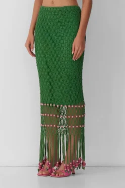 Reis Beaded Macrame Skirt Emerald