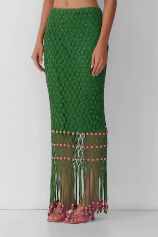 Reis Beaded Macrame Skirt Emerald