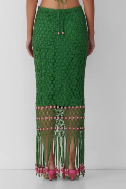 Reis Beaded Macrame Skirt Emerald