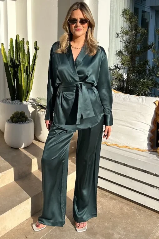 Relaxed Silk Wrap Shirt Green