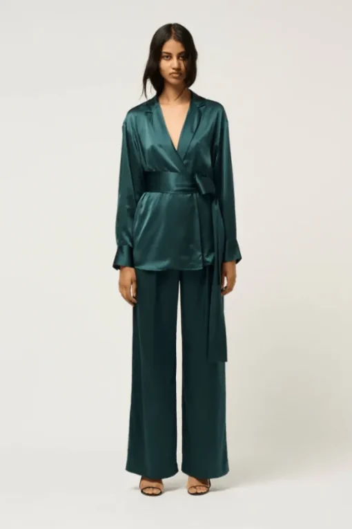 Relaxed Silk Wrap Shirt Green