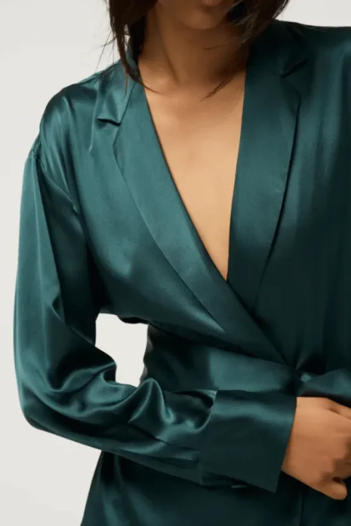 Relaxed Silk Wrap Shirt Green