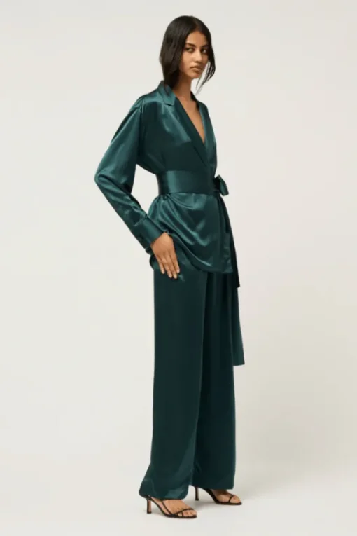 Relaxed Silk Wrap Shirt Green