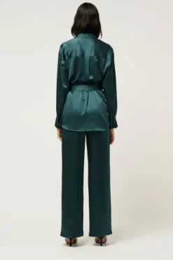 Relaxed Silk Wrap Shirt Green