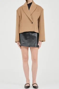 Sander Cropped Wool Coat Camel