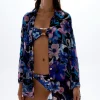 Solace Button Up Shirt Hibiscus Blue