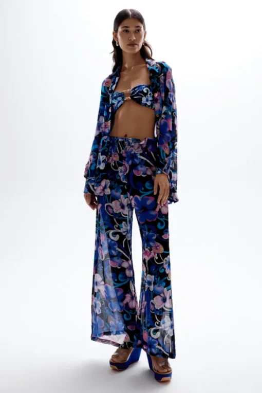Solace Button Up Shirt Hibiscus Blue