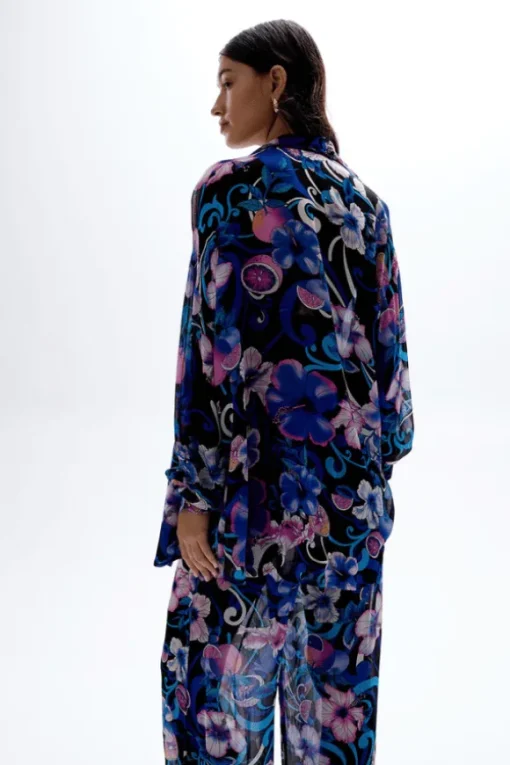 Solace Button Up Shirt Hibiscus Blue