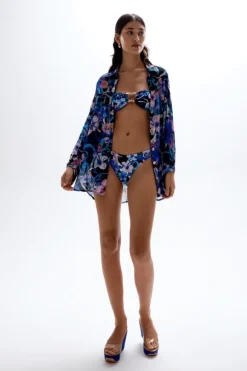 Solace Button Up Shirt Hibiscus Blue