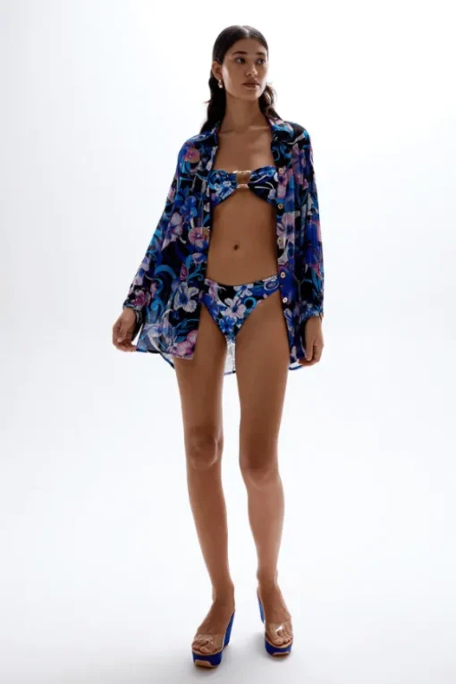 Solace Button Up Shirt Hibiscus Blue