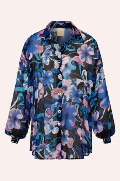 Solace Button Up Shirt Hibiscus Blue