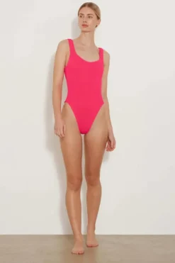 Square Neck Swim Hot Pink