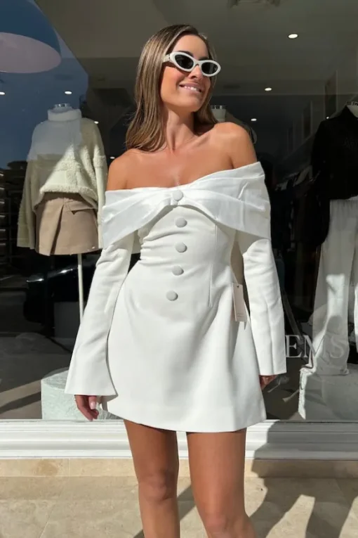 The Ultimate Muse Bow Mini Dress White