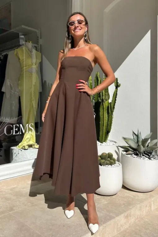 The Ultimate Muse Strapless Midi Dress Brown