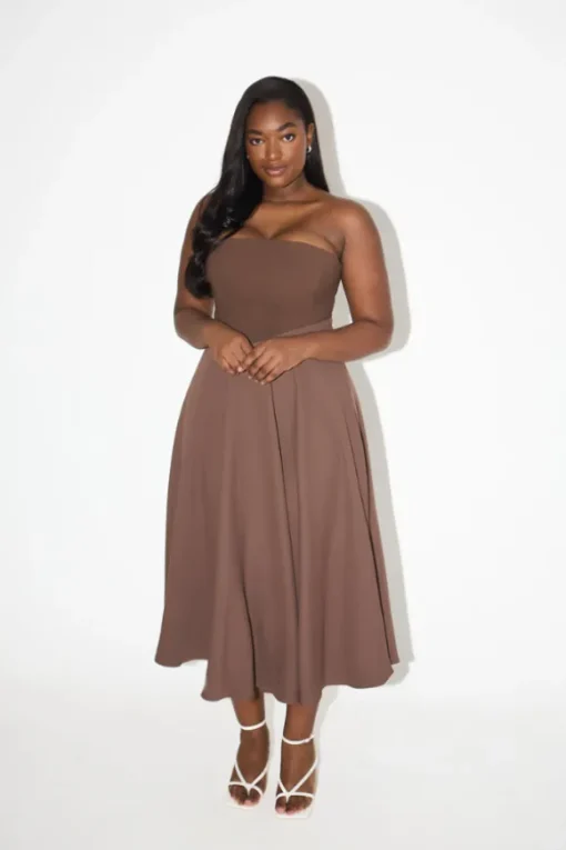 The Ultimate Muse Strapless Midi Dress Brown