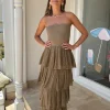 Tiered Maxi Dress Mocha/Gold