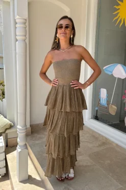 Tiered Maxi Dress Mocha/Gold